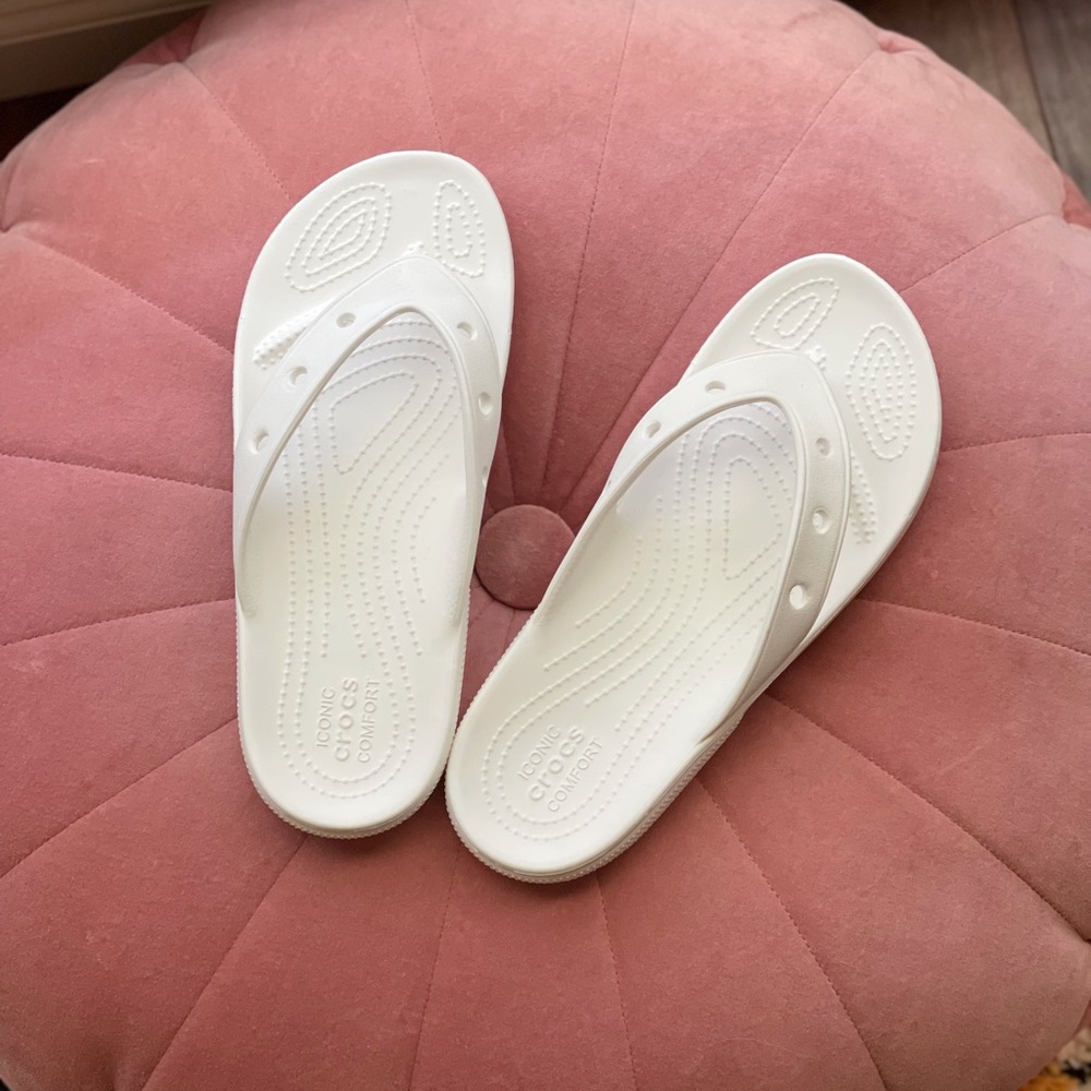 CROCS Classic white flip flops